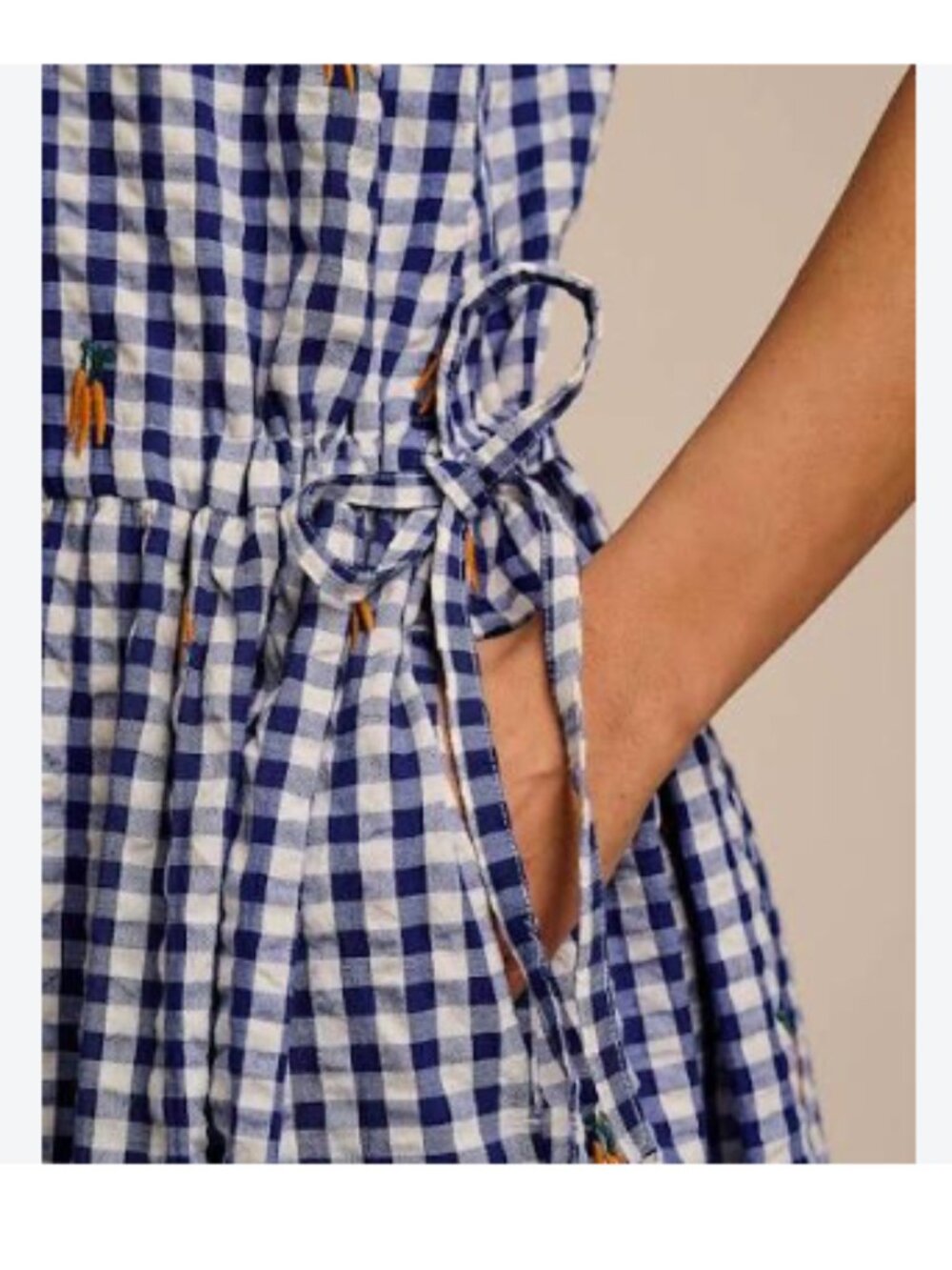 Lucy & Yak Organic cotton seersucker gingham embroidered carrot midi dress XL